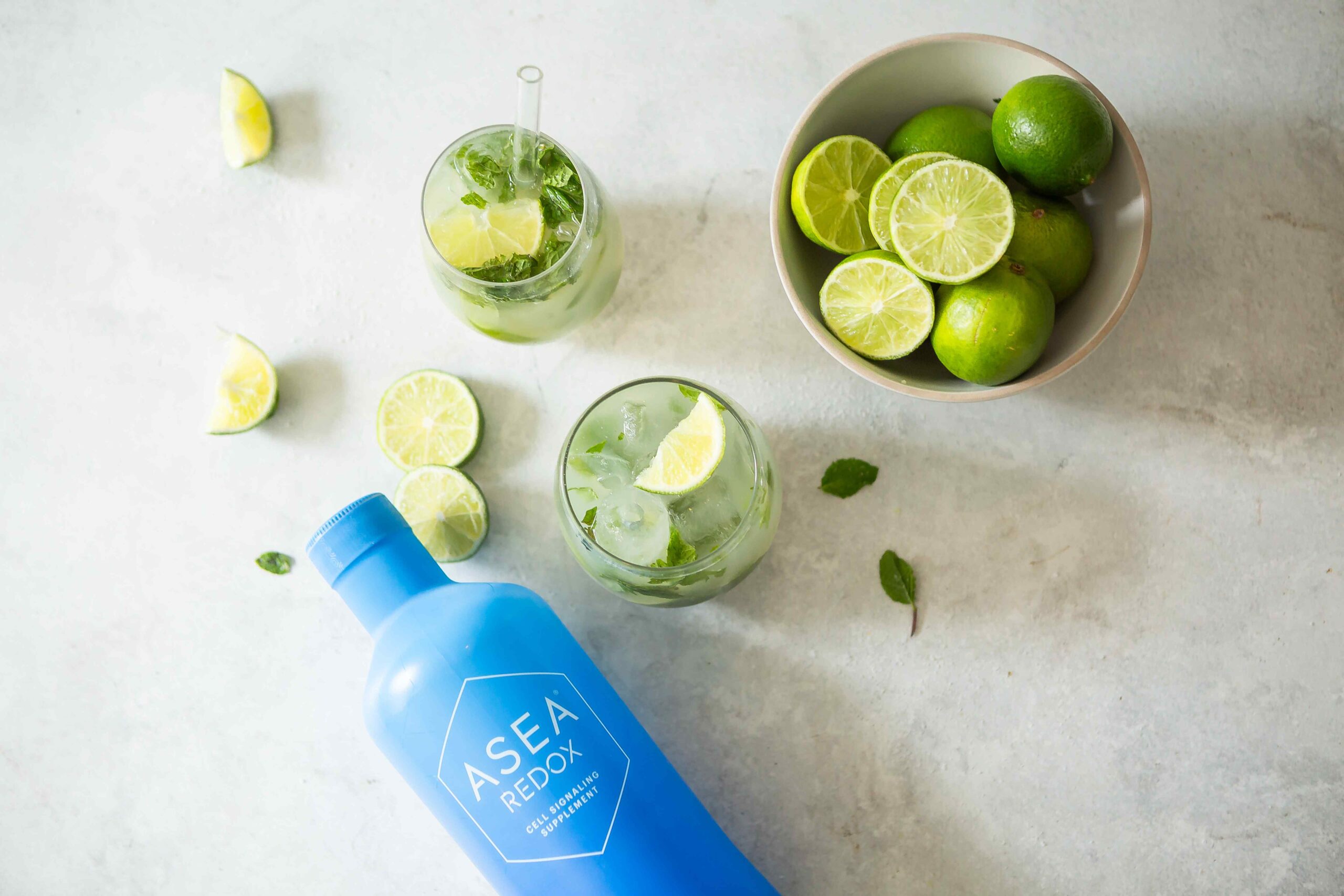 The ASEA Redox bottle is featured as part of a wellness-focused call to action, emphasizing smarter hydration and cellular health support through redox technology.