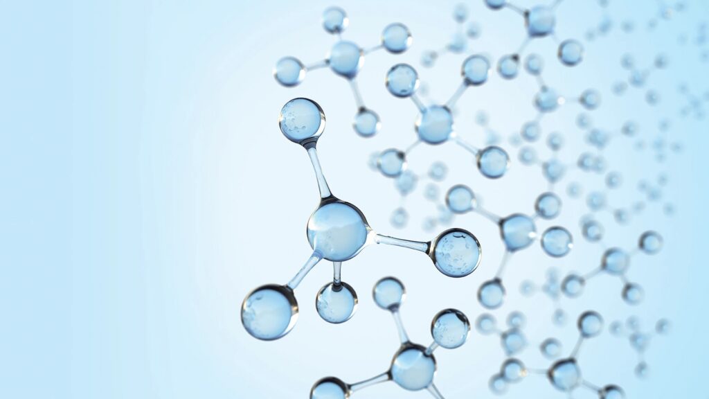 Visualisierung von Redox-Signalmolekülen als Molekülstruktur im Kontext der ASEA Redox-Technologie